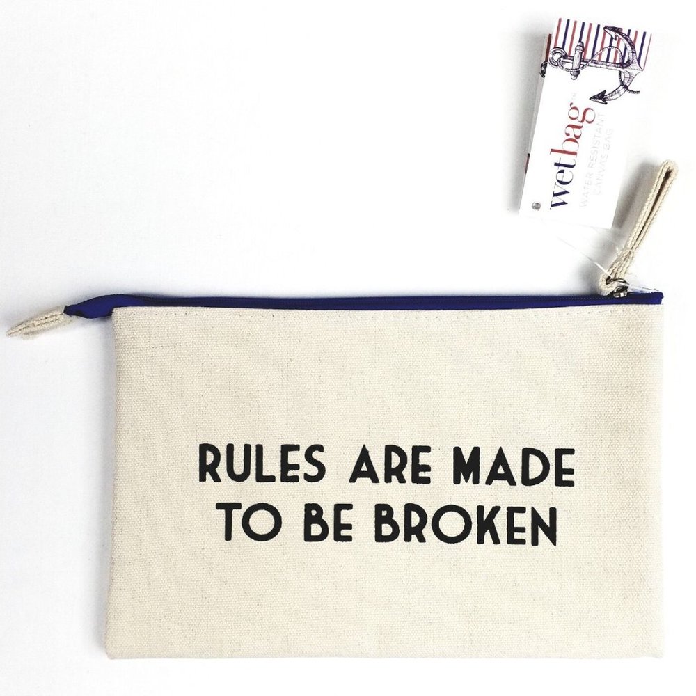 Gift Craft Canvas Rules Are Made To Be Broken Water Resistant Graphic Bag NWT